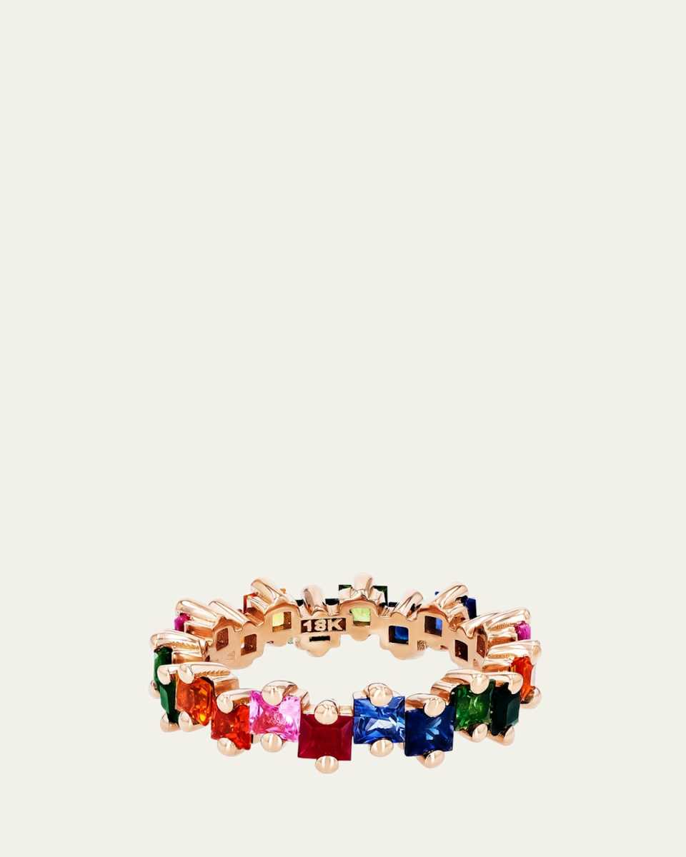 Milli 18K Princess-Cut Rainbow Sapphire Half-Band, Size